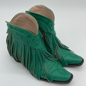 Faux Leather Short Western/Boho Green Boots Women 6.5
